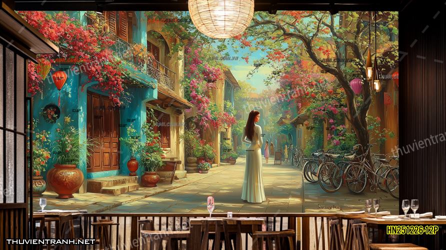 Tranh dán tường Phố cổ Hà Nội, Phố xưa - -HN251226-12P - Tranh tường chất lượng cao
